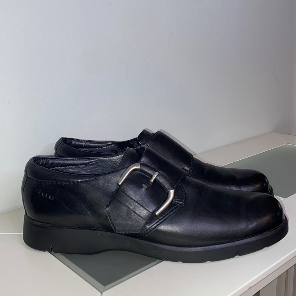 Ecco Black Genuine Leather Buckle Monk Strap Loafer-Women’s Size 41 (US 10-10.5)